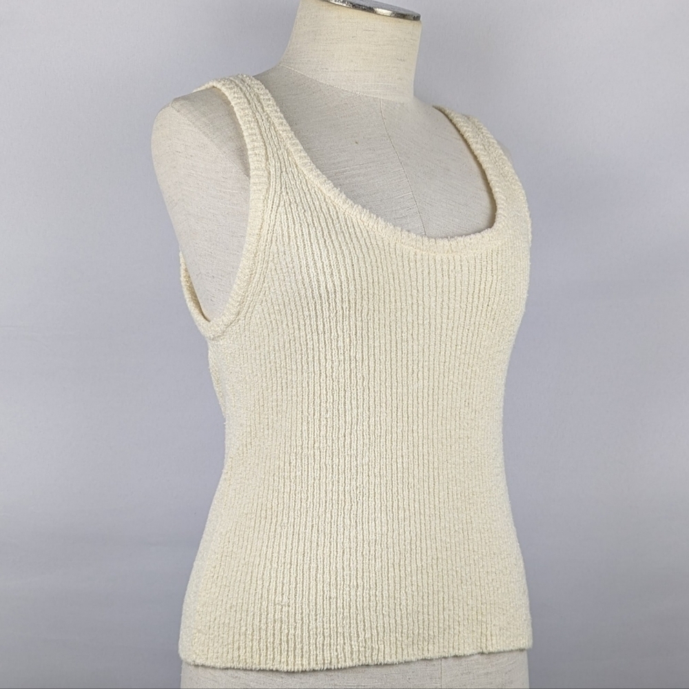 Rails Albie Tank Scoop Neck Linen Cotton Blend Textured Rib Knit Ivory M NWT - Picture 6 of 14
